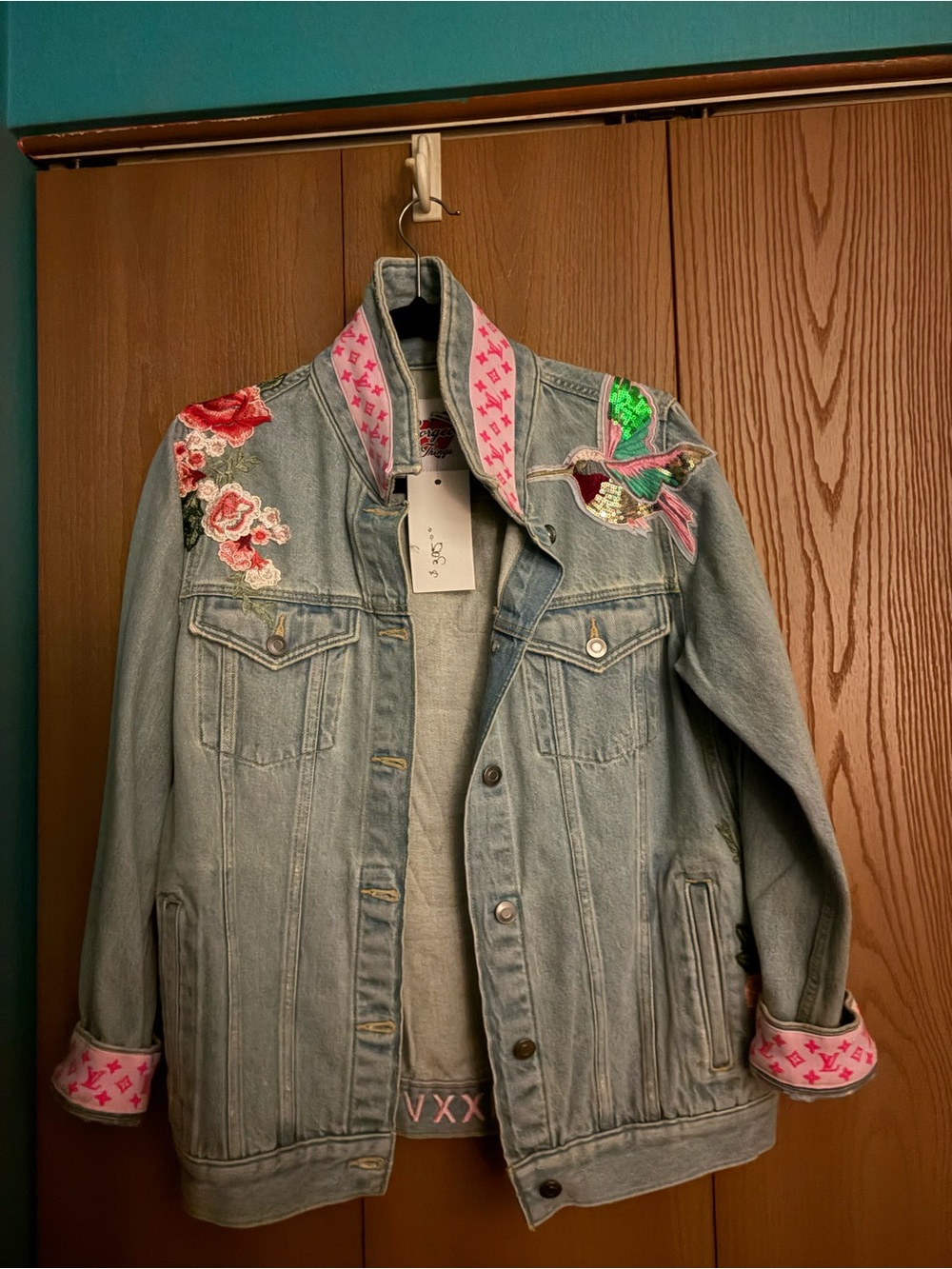 Louis Vuitton Light Blue Denim Jacket with Pink Monogram Trim